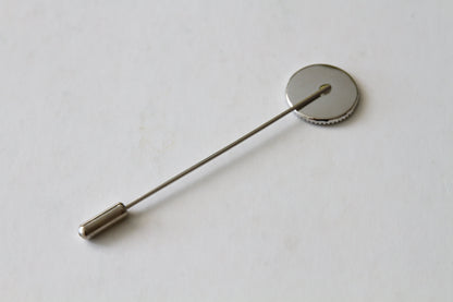 Lapel Pin Hardware - 65mm Long, 16mm Setting with Serrated Edge, Metal, Silver Color
