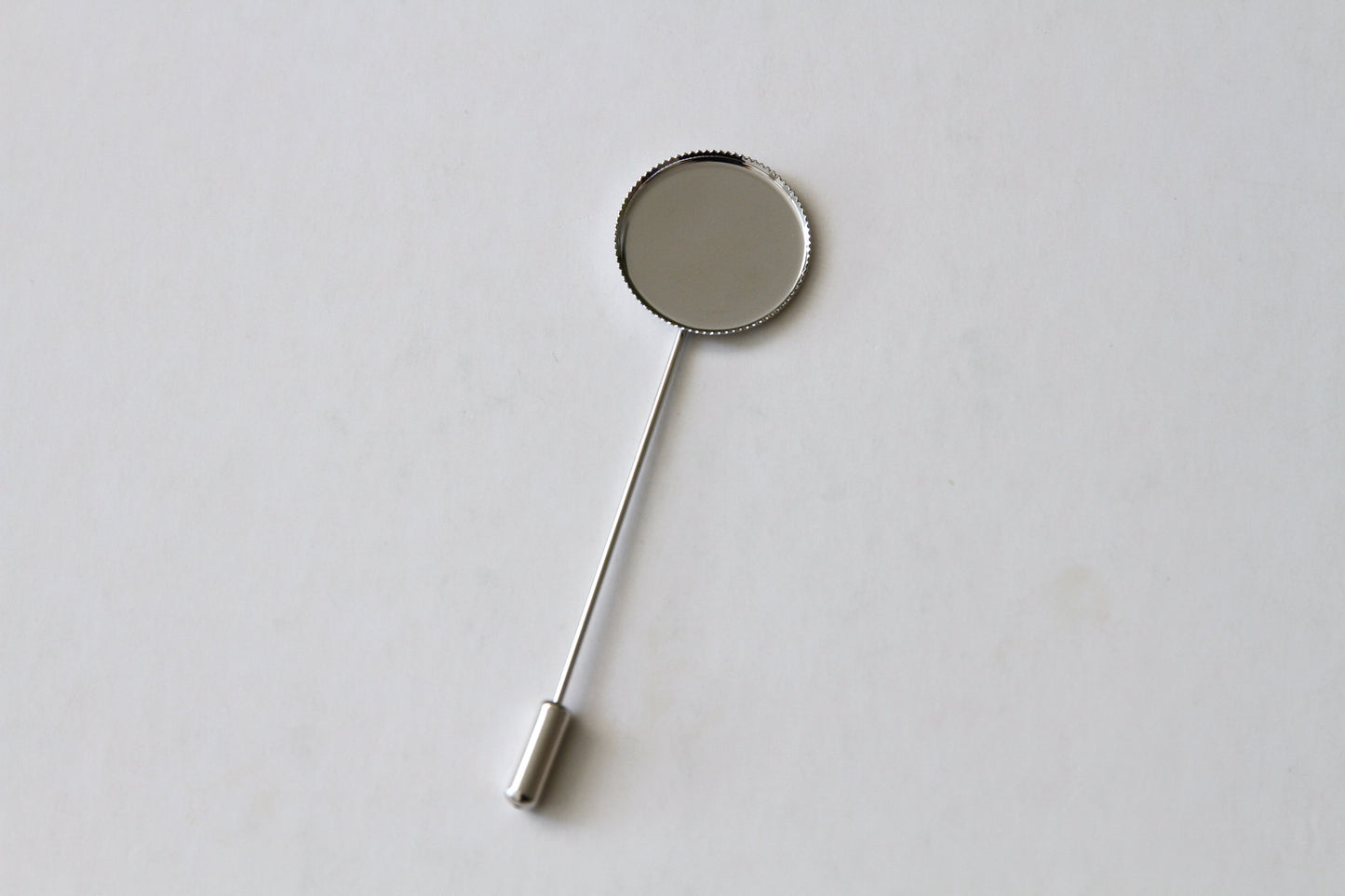 Lapel Pin Hardware - 65mm Long, 20mm Setting with Serrated Edge, Metal, Silver