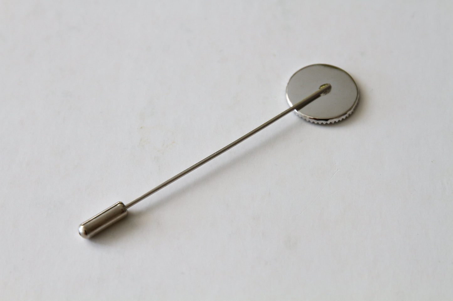 Lapel Pin Hardware - 65mm Long, 16mm Setting with Serrated Edge, Metal, Silver Color