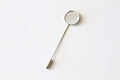 Lapel Pin Hardware - 65mm Long, 16mm Setting with Serrated Edge, Metal, Silver Color