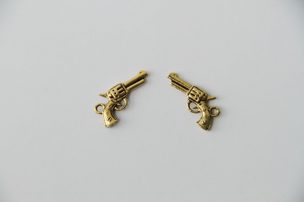 Charm - Gun, Antique Gold - KEY Handmade
 - 1