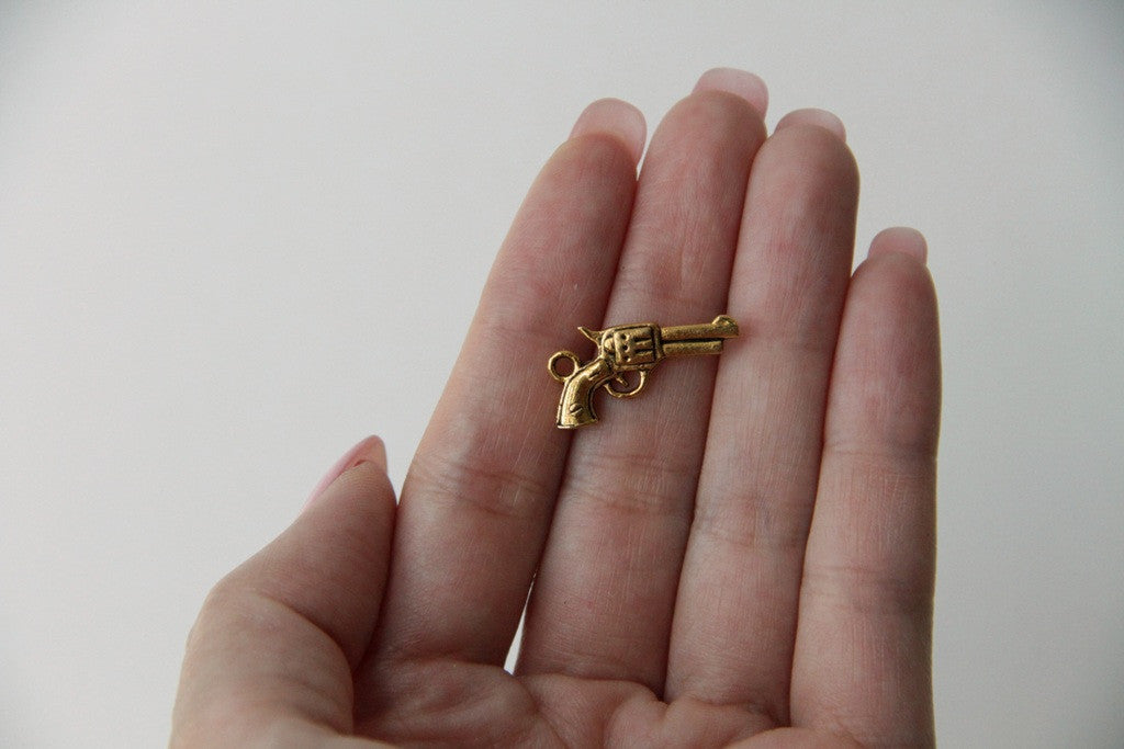 Charm - Gun, Antique Gold - KEY Handmade
 - 2