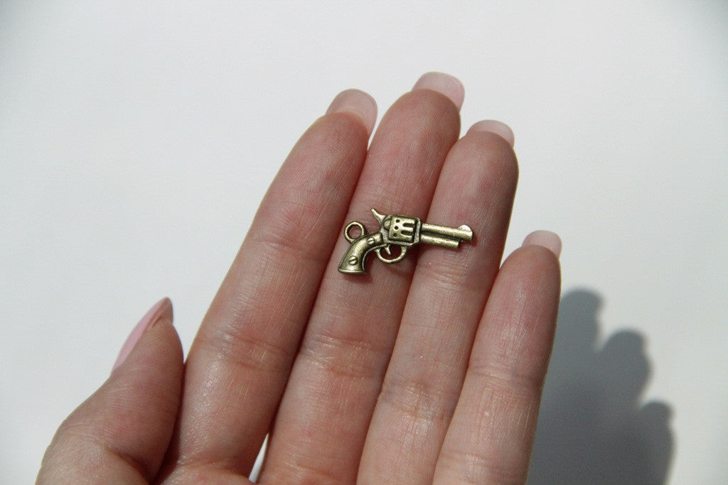 Charm - Gun, Antique Brass - KEY Handmade
 - 2