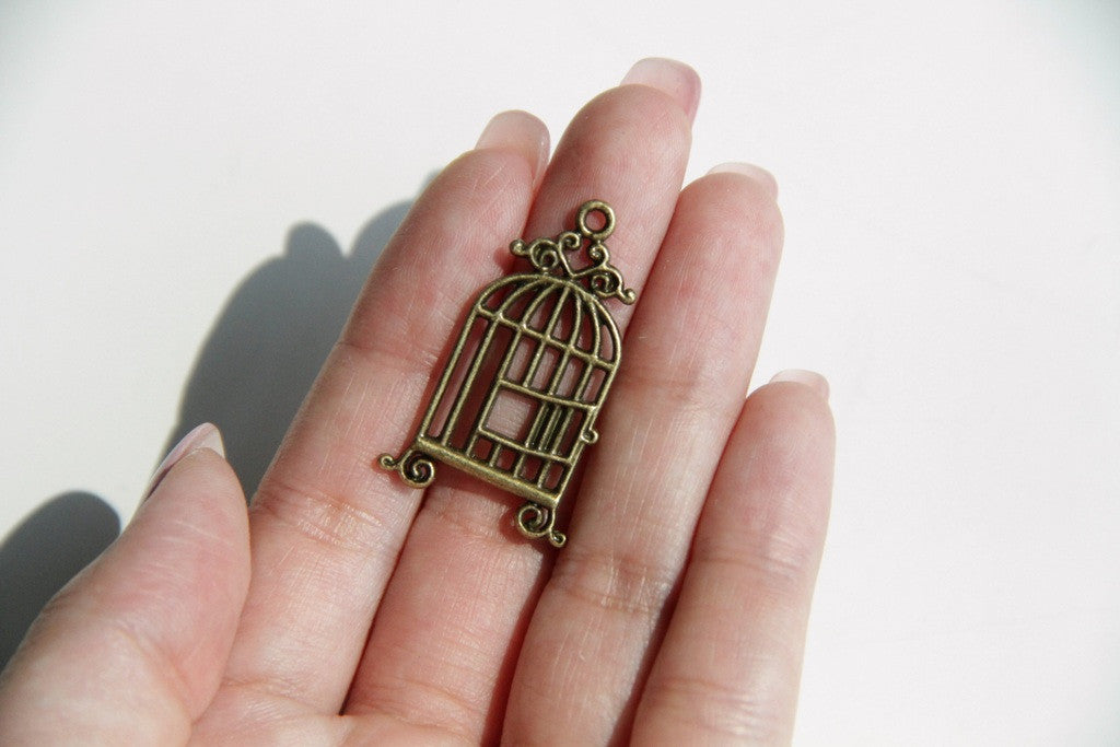 Charm - Bird Cage, Antique Brass - KEY Handmade
 - 2
