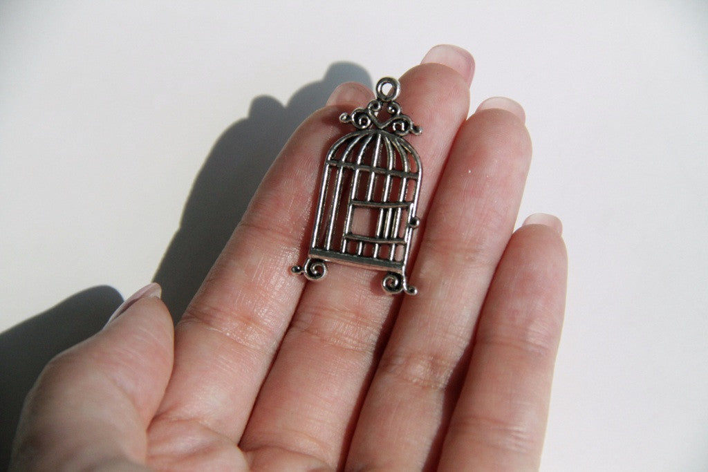 Charm - Bird Cage, Antique Silver - KEY Handmade
 - 2