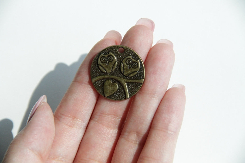 Charm - Owl Couple, Antique Brass - KEY Handmade
 - 2