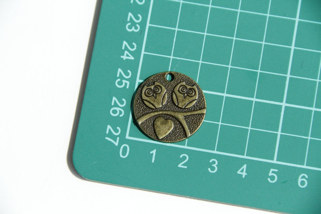 Charm - Owl Couple, Antique Brass - KEY Handmade
 - 3