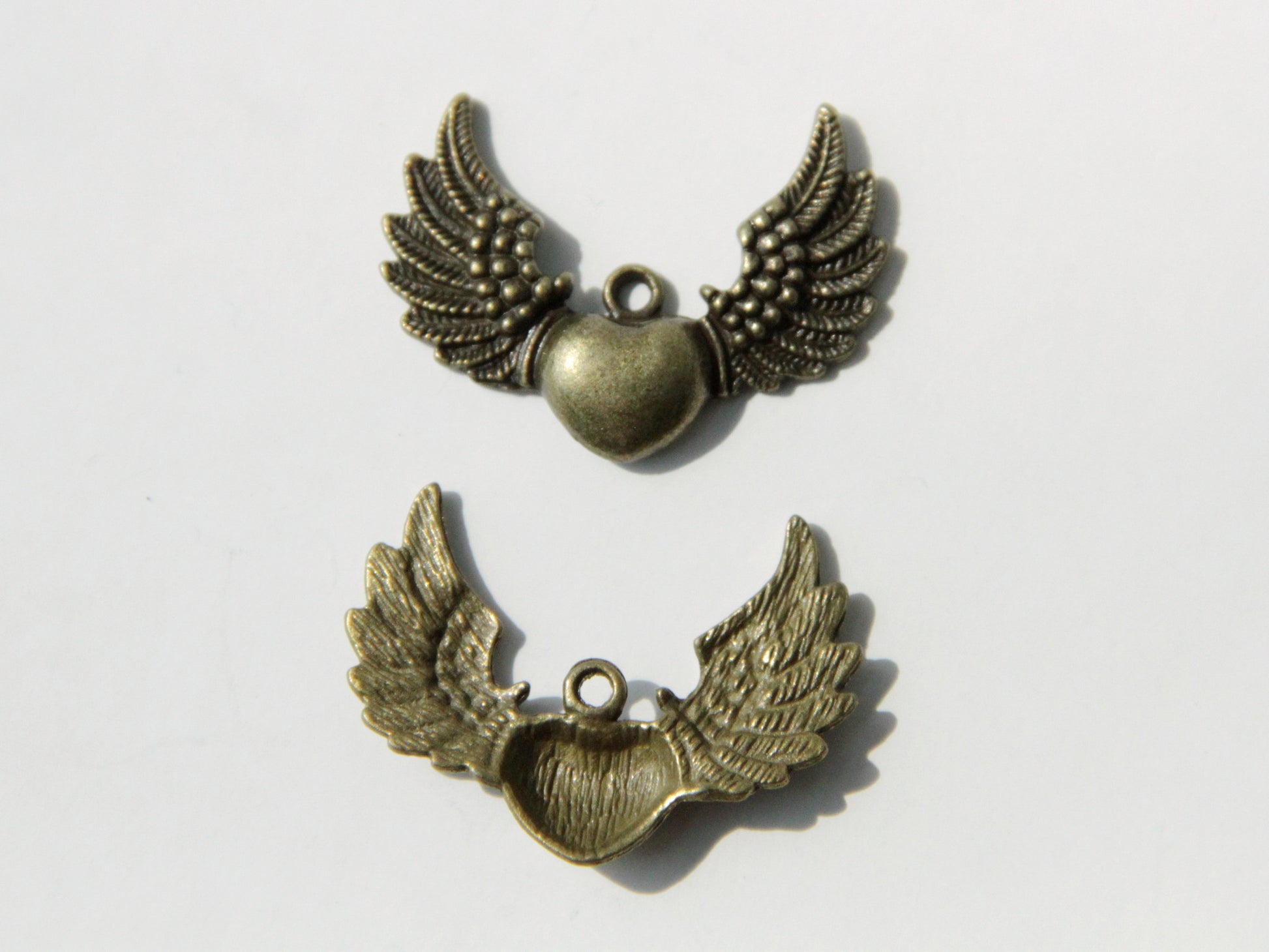 Charm - Heart on Wings, Antique Brass - KEY Handmade
 - 1