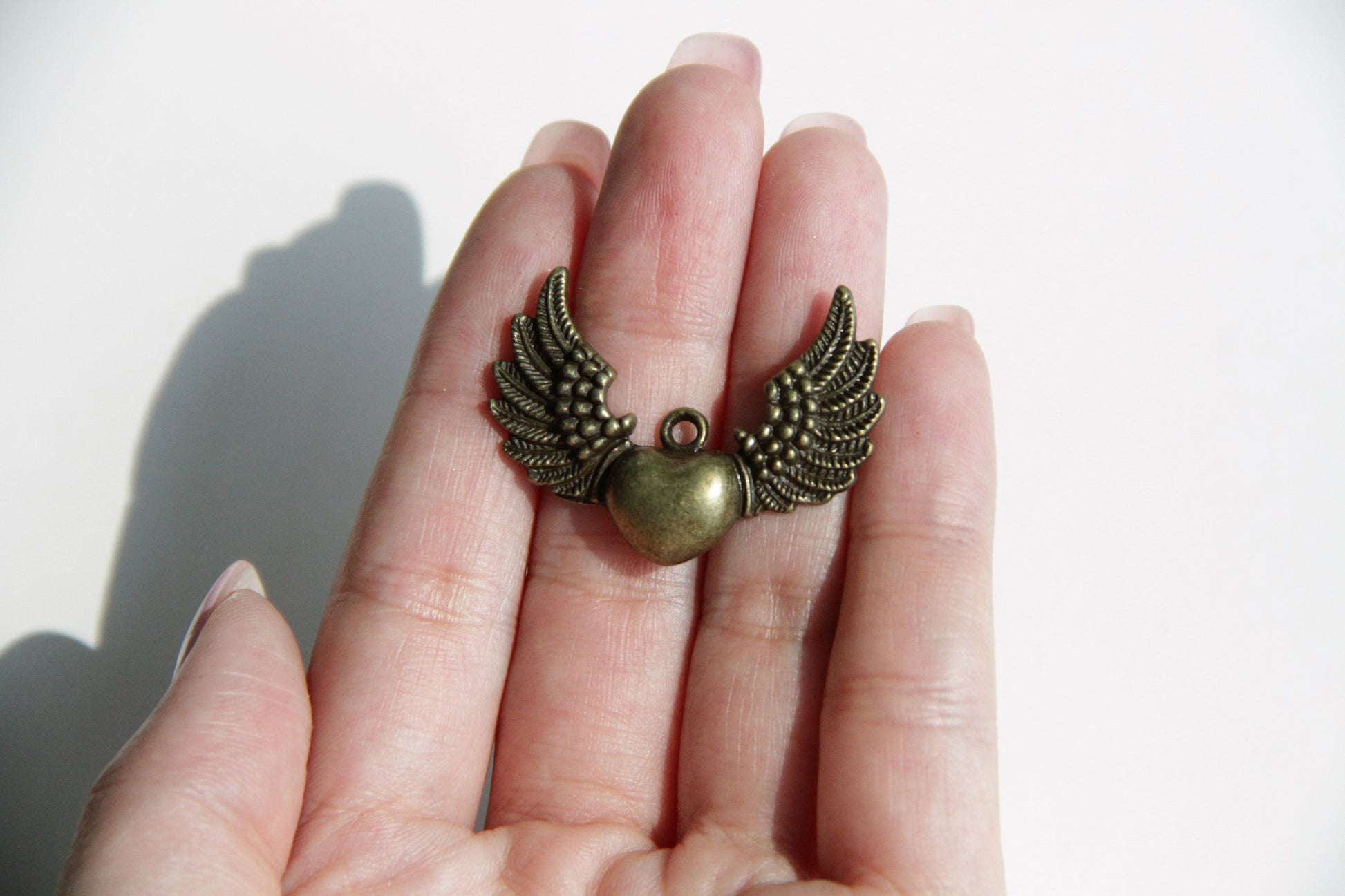 Charm - Heart on Wings, Antique Brass - KEY Handmade
 - 2