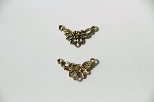 Connector - Flower and Leaves, Antique Gold - KEY Handmade
 - 1