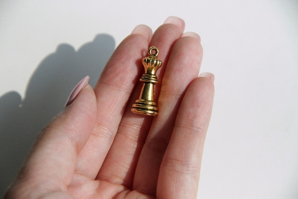 Charm - Chess Piece, Antique Gold - KEY Handmade
 - 2