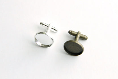 Cufflink Blank Hardware - 16mm, Round Cabochon Setting.