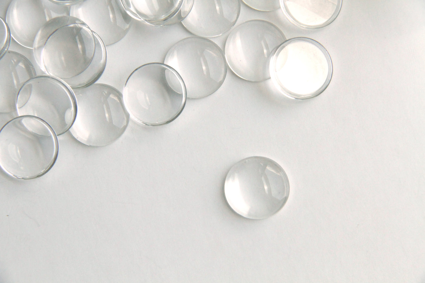 Cabochon Glass Bead - 16mm, Round Dome Flatback, Clear Trasparent - KEY Handmade
 - 1