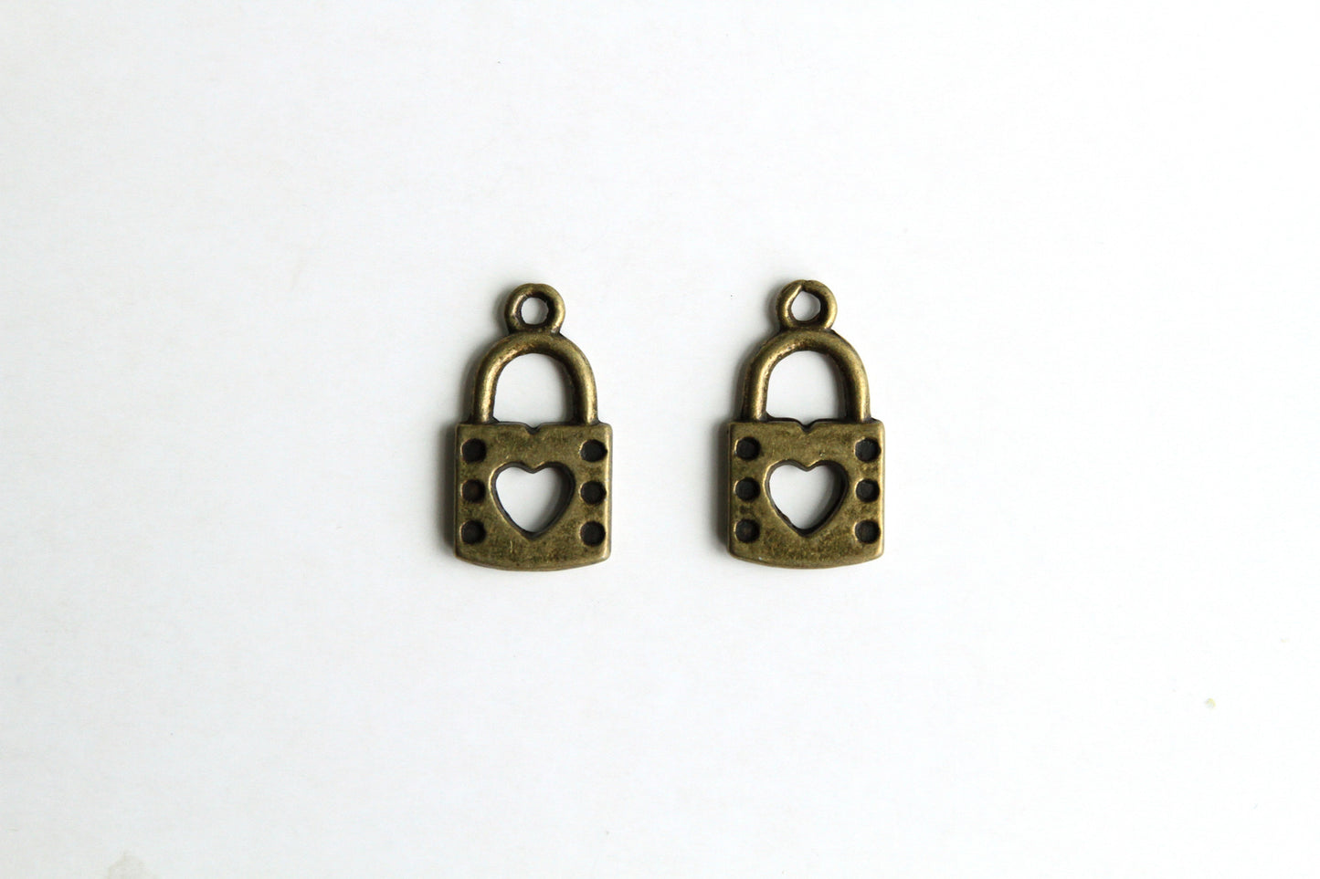 Charm - Lock with Heart Shape Key Hole, Antique Brass - KEY Handmade
 - 1