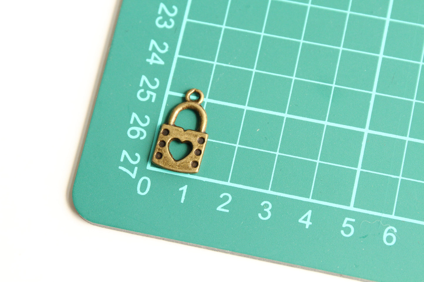 Charm - Lock with Heart Shape Key Hole, Antique Brass - KEY Handmade
 - 3