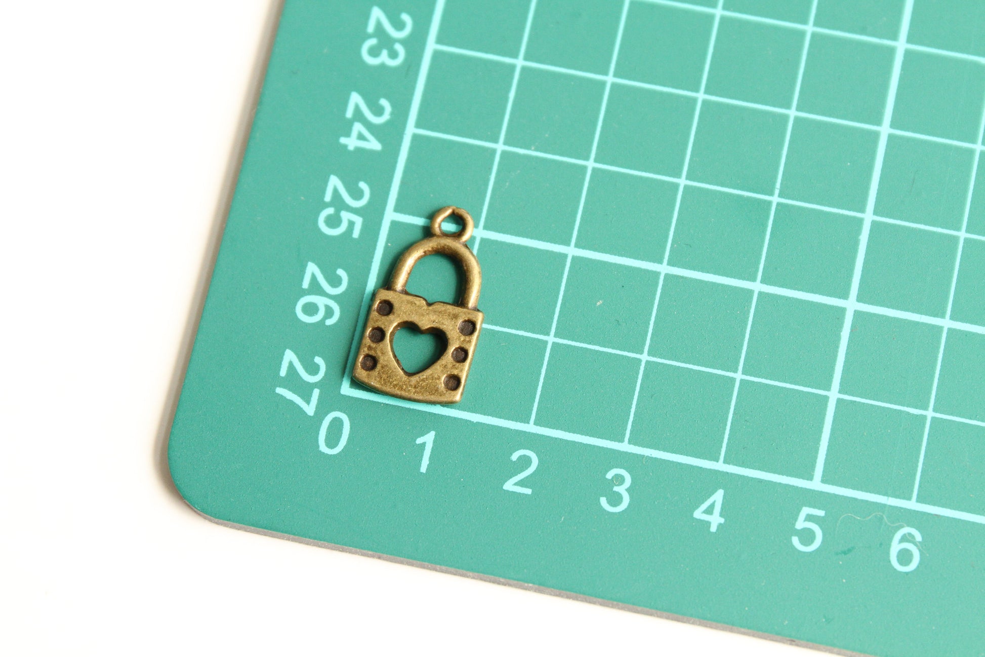 Charm - Lock with Heart Shape Key Hole, Antique Brass - KEY Handmade
 - 3