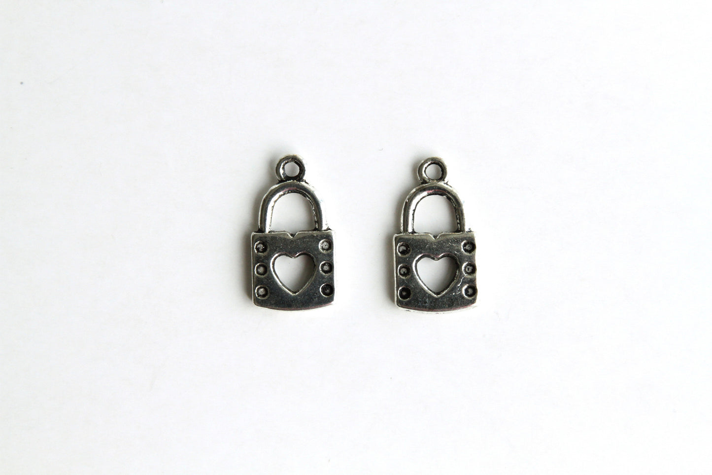 Charm - Lock with Heart Shape Key Hole, Antique Silver - KEY Handmade
 - 1