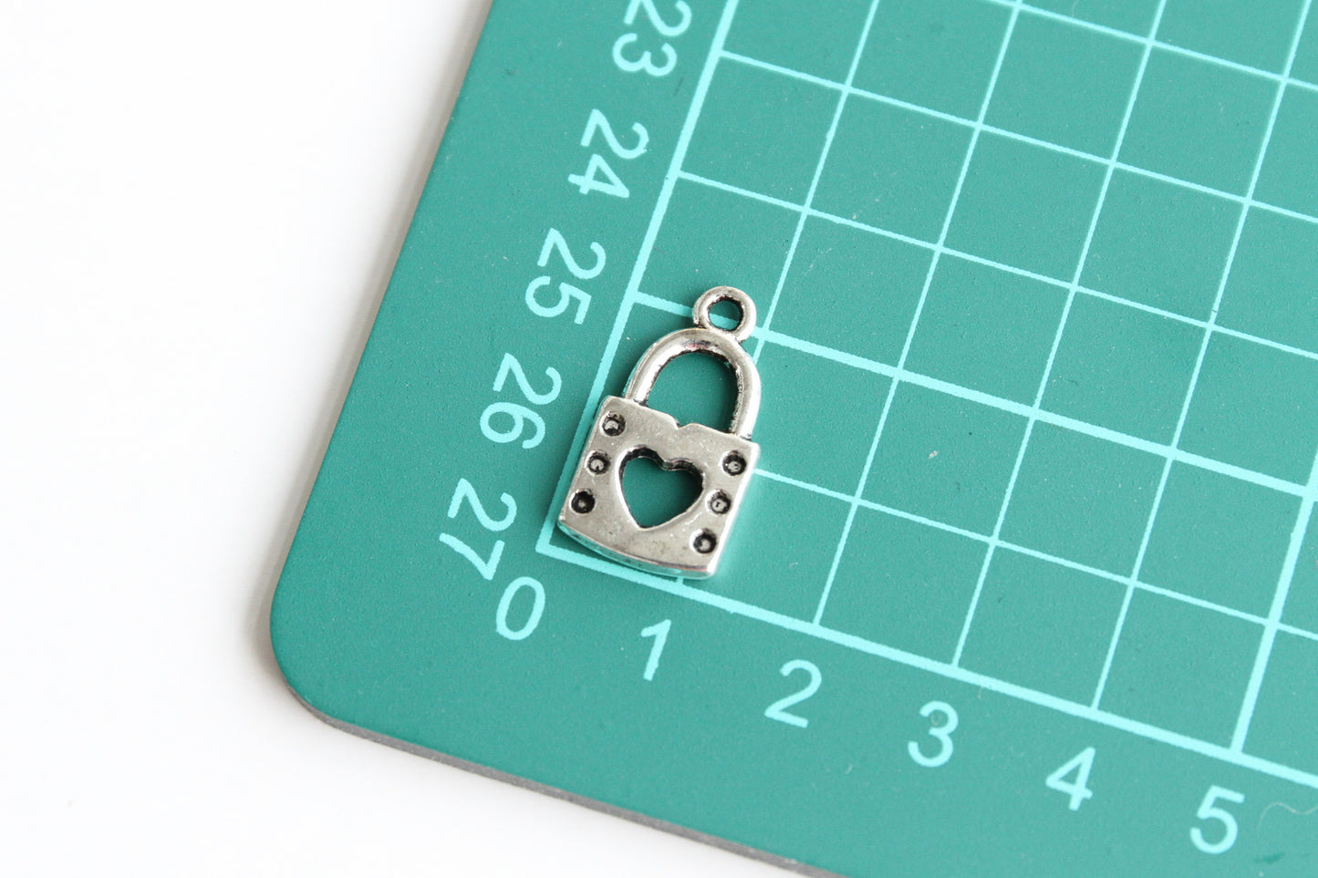 Charm - Lock with Heart Shape Key Hole, Antique Silver - KEY Handmade
 - 3