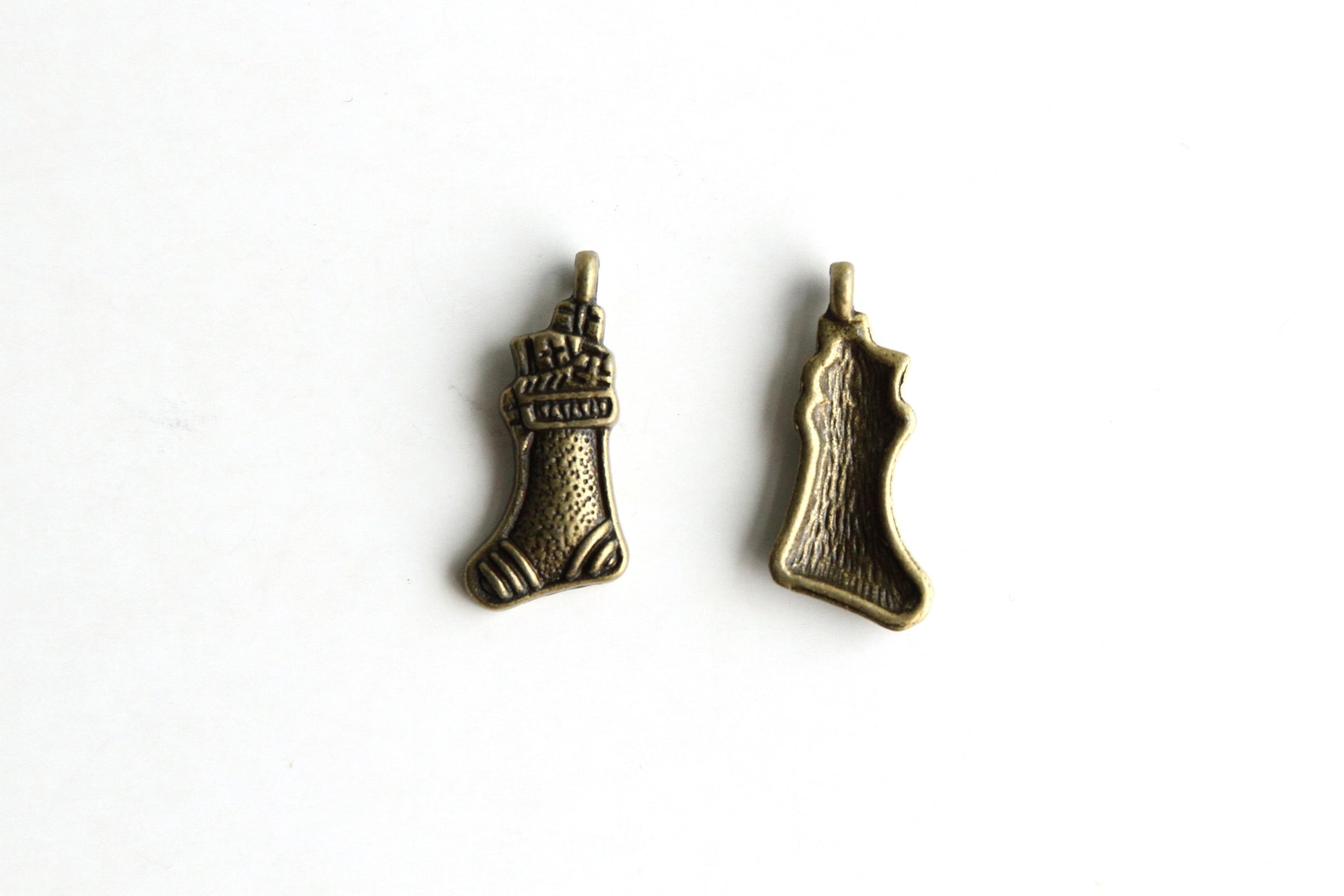 Charm - Christmas Stocking, Antique Brass - KEY Handmade
 - 1