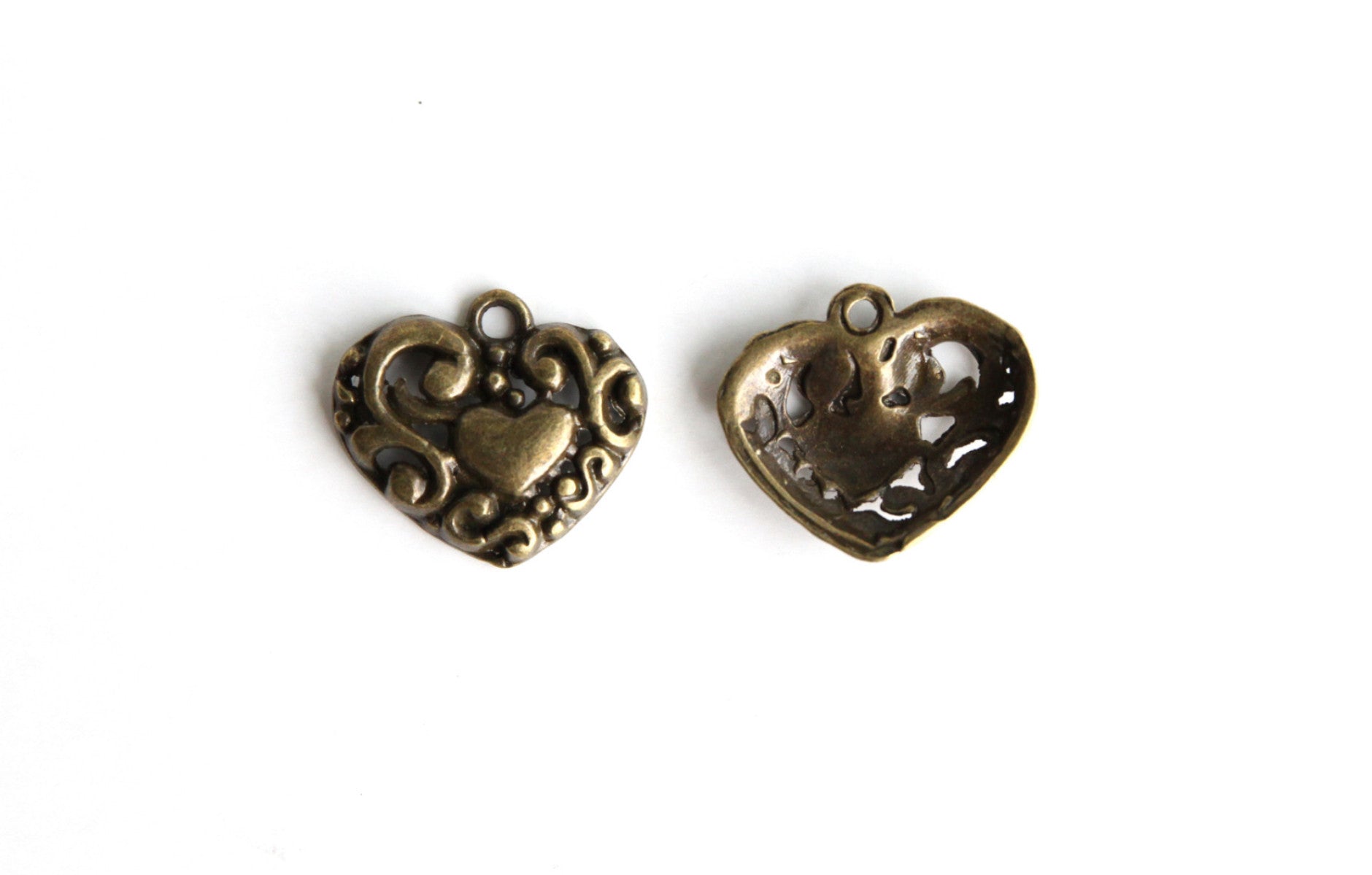 Charm - Heart, Antique Brass - KEY Handmade
 - 1