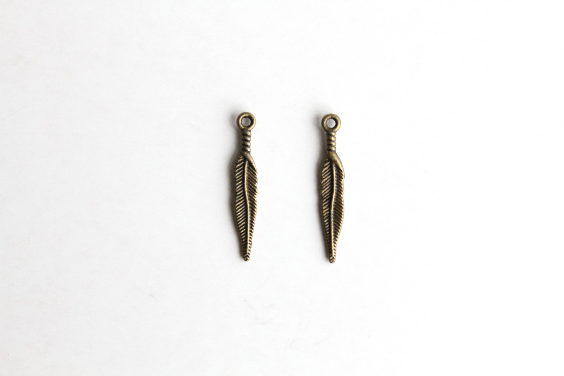 Charm - Feather, Antique Brass - KEY Handmade
 - 1