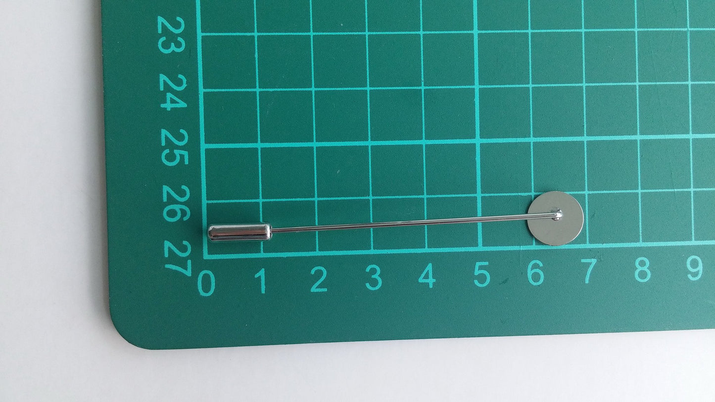 Lapel Pin Hardware - 65mm Long, 10mm Flat Pad, Metal