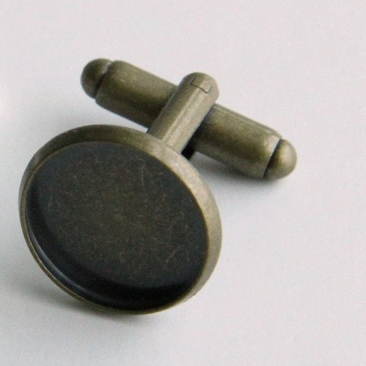 Cufflink Blank Hardware - 14mm, Round Cabochon Setting.