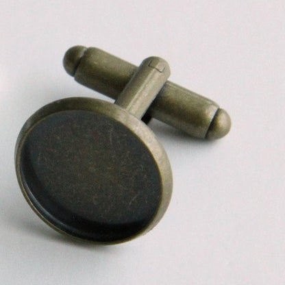 Cufflink Blank Hardware - 14mm, Round Cabochon Setting.