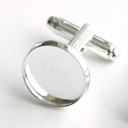 Cufflink Blank Hardware - 14mm, Round Cabochon Setting.