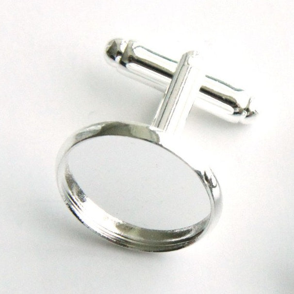 Cufflink Blank Hardware - 16mm, Round Cabochon Setting.